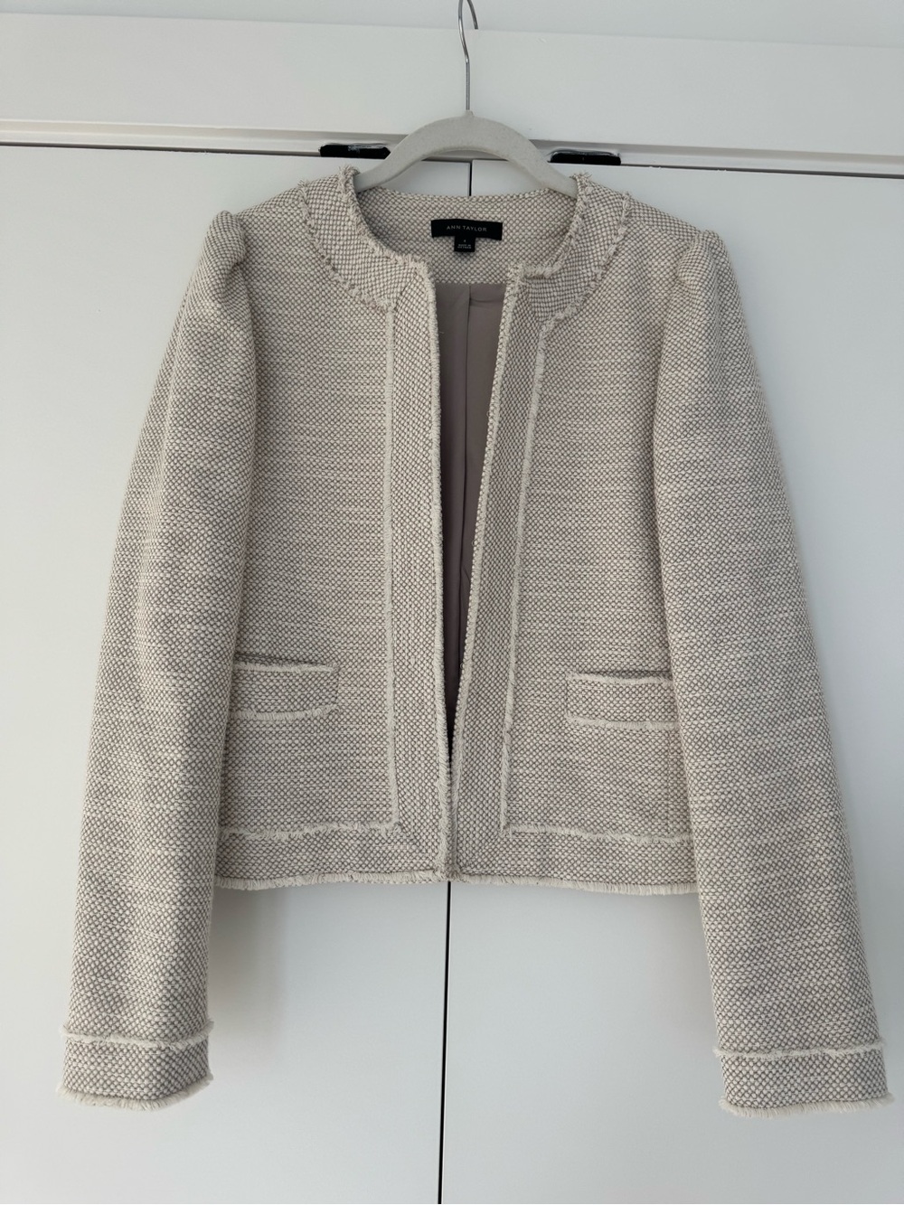 Ann Taylor Beige Textured Collarless Blazer